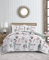 Videri Home Holiday Writing Reversible 3 Piece Quilt Sets