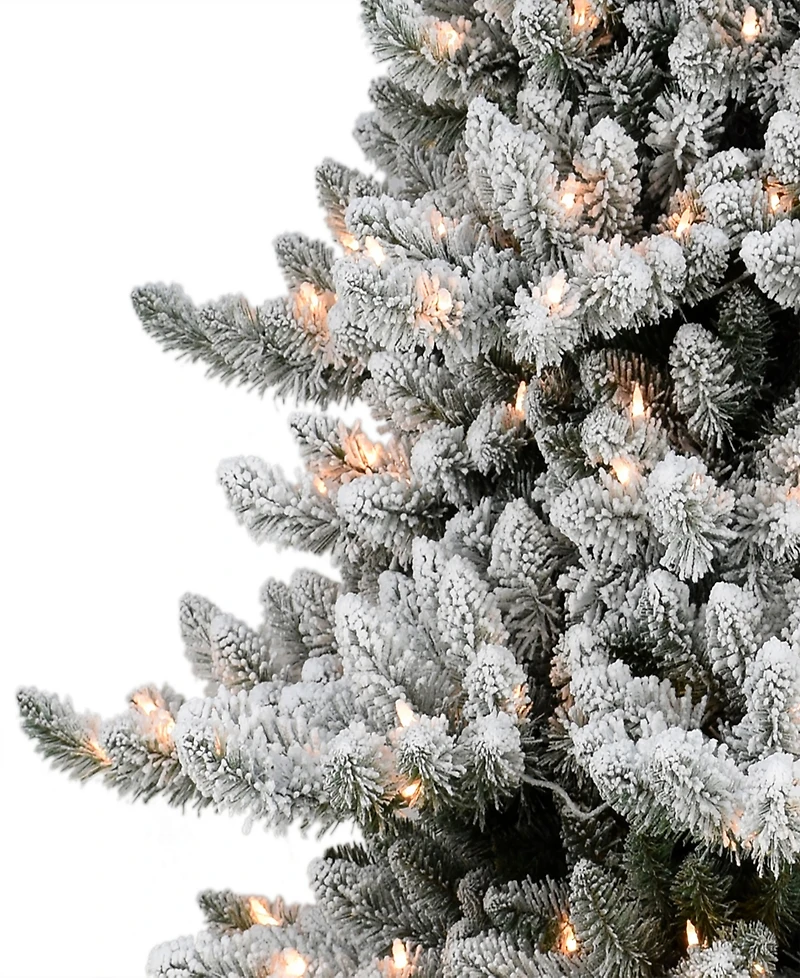 Puleo 6.5FT Pre-Lit Slim Flocked Royal Majestic Artificial Spruce Tree