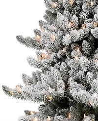 Puleo 6.5FT Pre-Lit Slim Flocked Royal Majestic Artificial Spruce Tree
