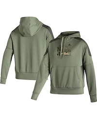 Women's adidas Olive Nebraska Huskers Salute to Service Military-Inspired Appreciation Pullover Hoodie