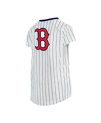 Big Girls New Era White Boston Red Sox Pinstripe V-Neck T-shirt