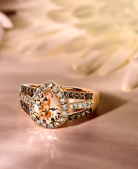 Le Vian Peach Morganite (1-1/10 ct. t.w.) & Diamond (3/4 Pear Halo Ring 14k Rose Gold (Also Available White or Yellow Gol