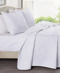 Videri Home Coastal Palm Embroidered 3-Piece Quilt Set, Full/Queen