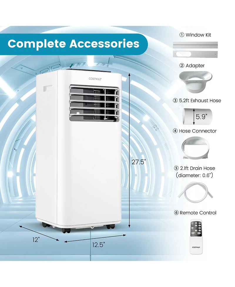 8000 Btu Portable Air Conditioner 3-in-1 Ac Unit with Cool Fan Dehum Sleep Mode