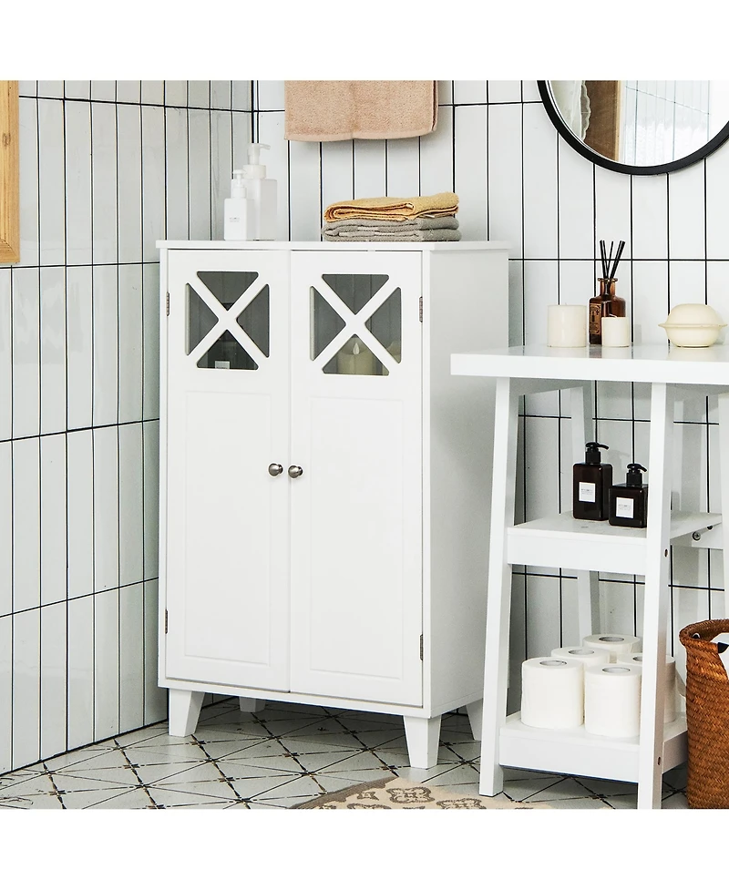Bathroom Cabinet Wooden Storage Cabinet Free Standing w/ Double Doors
