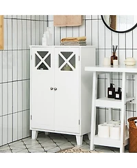 Bathroom Cabinet Wooden Storage Cabinet Free Standing w/ Double Doors