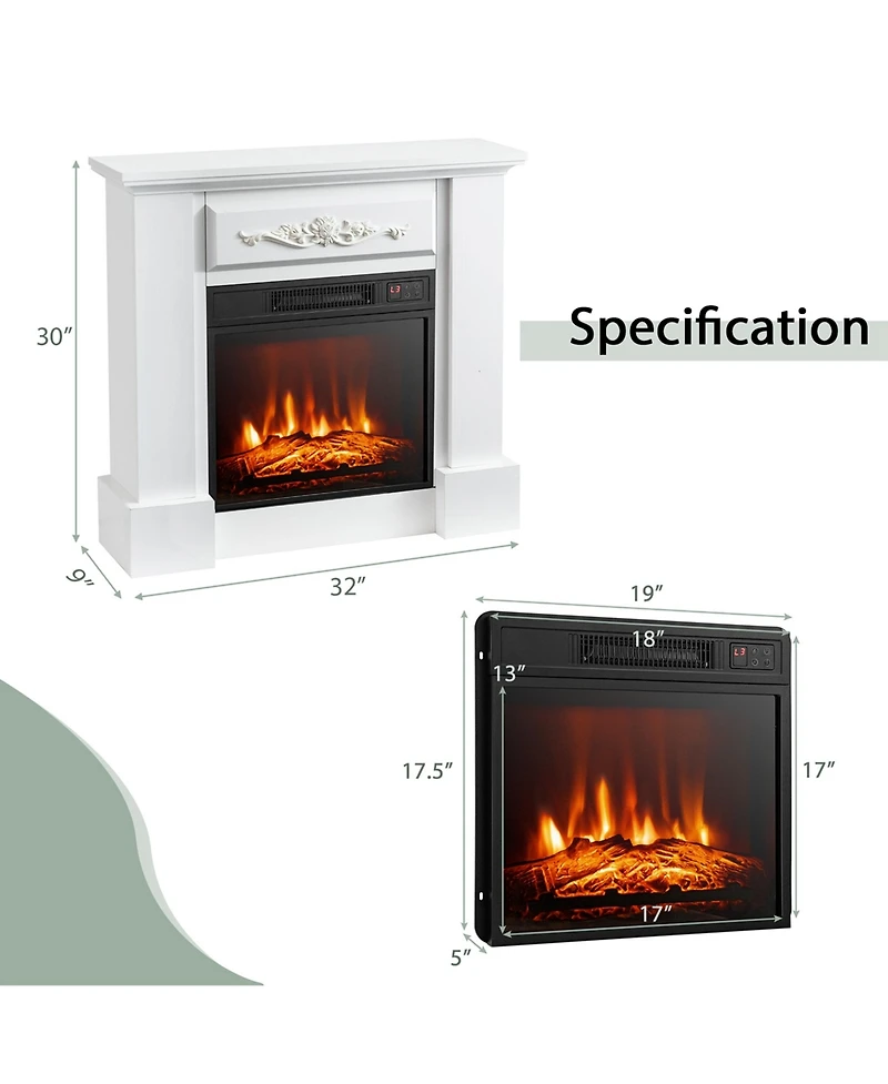 32'' Electric Fireplace Mantel Tv Stand Space Heater