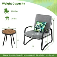 Costway 3pcs Patio Bistro Conversation Set Dpc Tabletop Metal Cushioned Chairs Outdoor