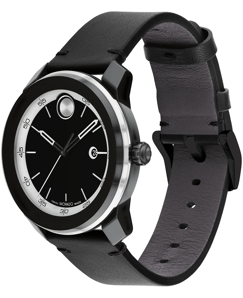 Movado Men's Bold TR90 Swiss Quartz Black Leather Watch 42mm