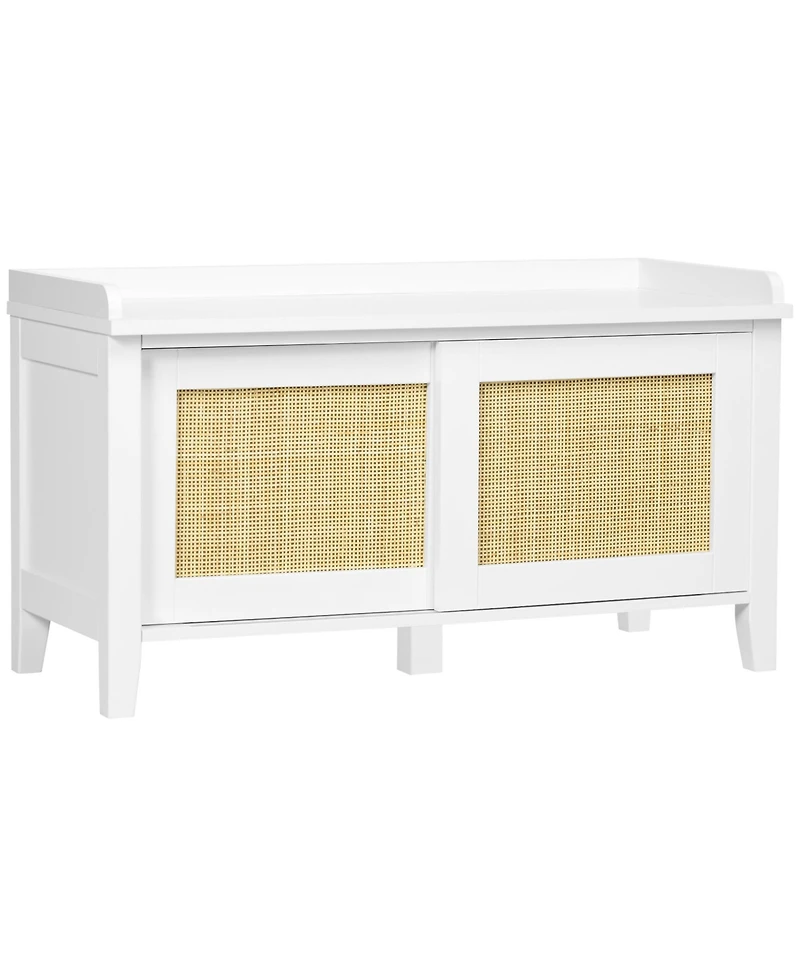Homcom Shoe Bench with Storage and Pine Wood Legs,