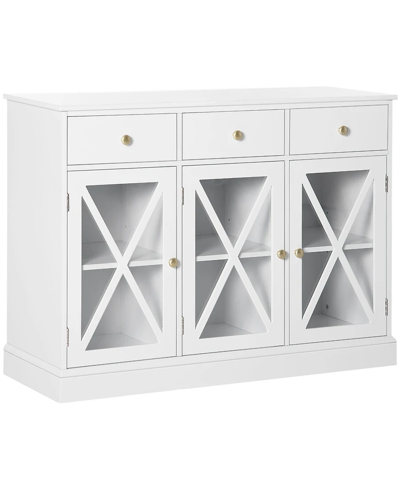 Homcom 45" Farmhouse Sideboard Buffet Cabinet with Glass Doors and 3 Drawers,