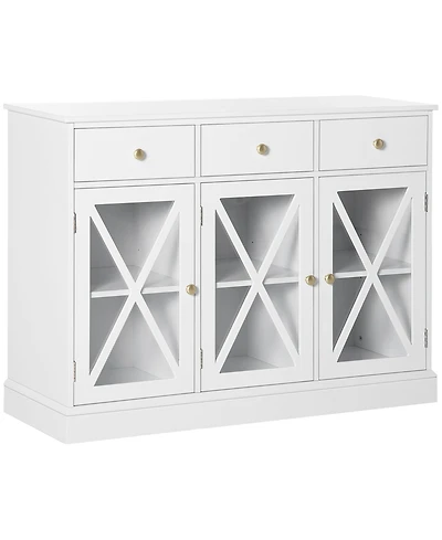Homcom 45" Farmhouse Sideboard Buffet Cabinet with Glass Doors and 3 Drawers,