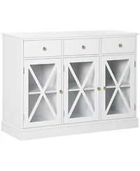 Homcom 45" Farmhouse Sideboard Buffet Cabinet with Glass Doors and 3 Drawers,