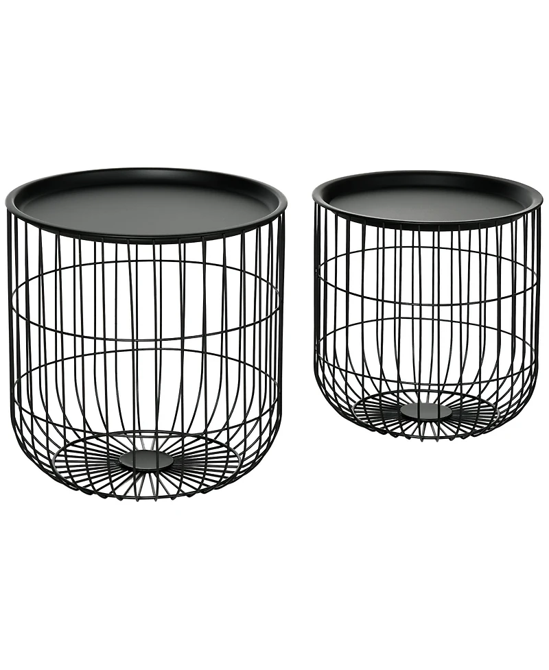Homcom Stacking Nesting Tables, Round Coffee Table Set of 2, Black