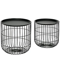 Homcom Stacking Nesting Tables, Round Coffee Table Set of 2, Black