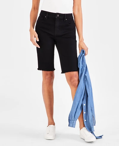 Style & Co Women's Mid-Rise Raw-Edge Bermuda Jean Shorts, Created for Macy's