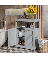 Bathroom Floor Cabinet Storage Organizer with Open Shelf & Double Shutter Door