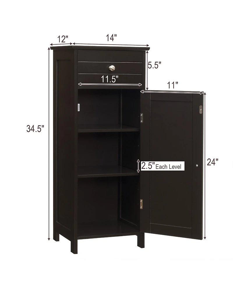 Bathroom Floor Cabinet Wooden Storage Organizer Free-Standing w/ Drawer & Shelf