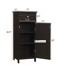 Bathroom Floor Cabinet Wooden Storage Organizer Free-Standing w/ Drawer & Shelf