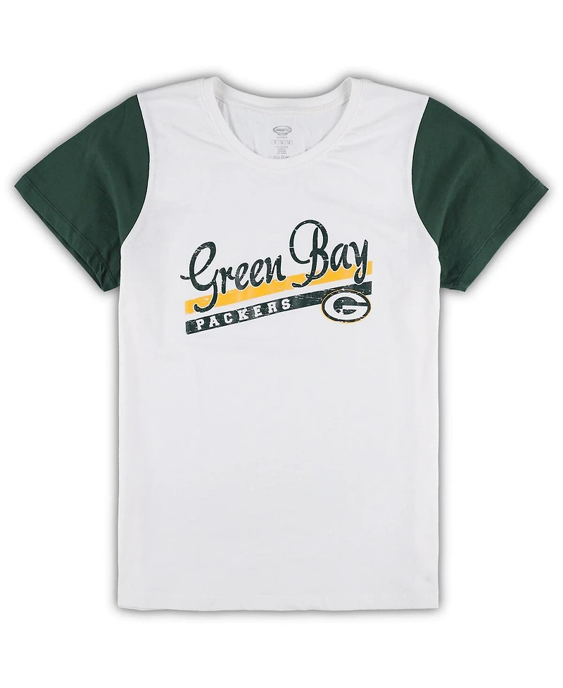 Women's Concepts Sport White, Green Bay Packers Plus Downfield T-shirt and Shorts Sleep Set
