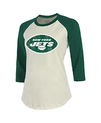 Women's Majestic Threads Ahmad Sauce Gardner Cream, Green New York Jets Player Name and Number Raglan 3/4-Sleeve T-shirt