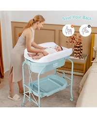 Costway Baby Changing Table with Bathtub, Folding & Portable Diaper Station Wheels