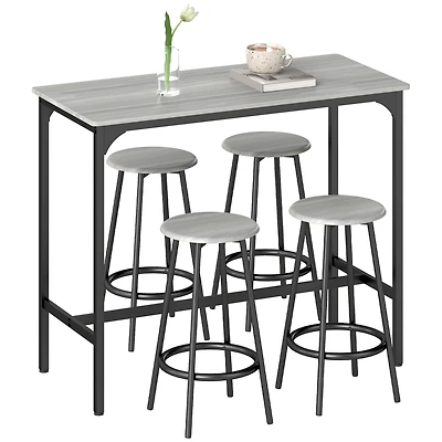 Homcom 5-Piece Rustic Bar Table and Chairs Set for Dining Room
