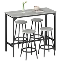 Homcom 5-Piece Rustic Bar Table and Chairs Set for Dining Room