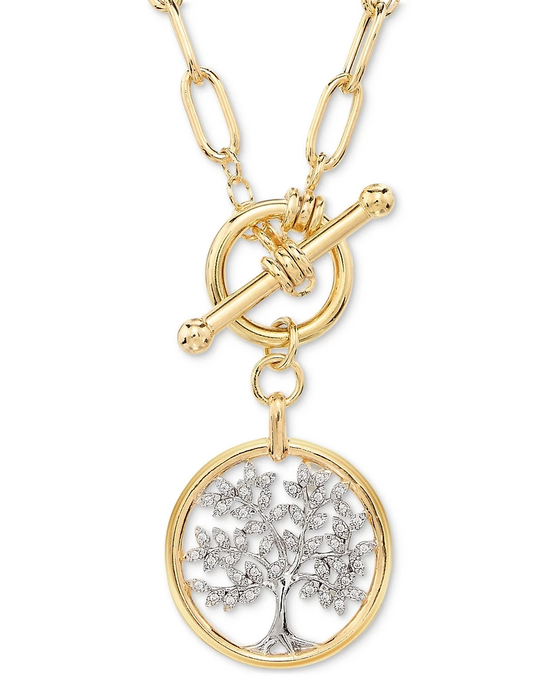 Diamond Family Tree Paperclip Link 18" Toggle Necklace (1/5 ct. t.w.) in Sterling Silver & 14k Gold-Plate