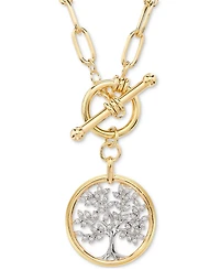 Diamond Family Tree Paperclip Link 18" Toggle Necklace (1/5 ct. t.w.) in Sterling Silver & 14k Gold-Plate