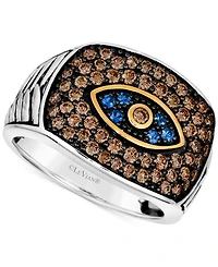 Le Vian Chocolatier Men's Blueberry Sapphire (1/6 ct. t.w.) & Chocolate Diamond (1-1/4 ct. t.w.) Evil Eye Ring in 14k Two-Tone Gold