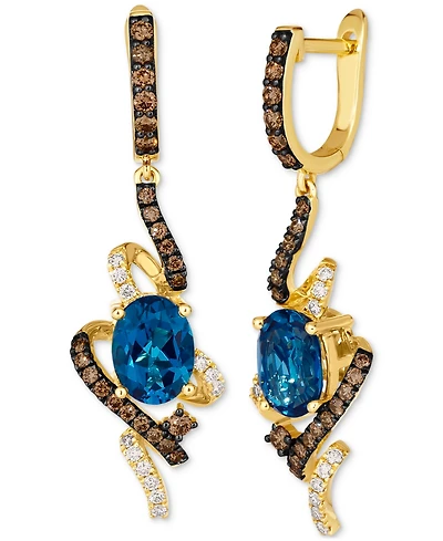 Le Vian Deep Sea Blue Topaz (2-1/5 ct. t.w.) & Diamond (5/8 ct. t.w.) Swirl Drop Earrings in 14k Gold