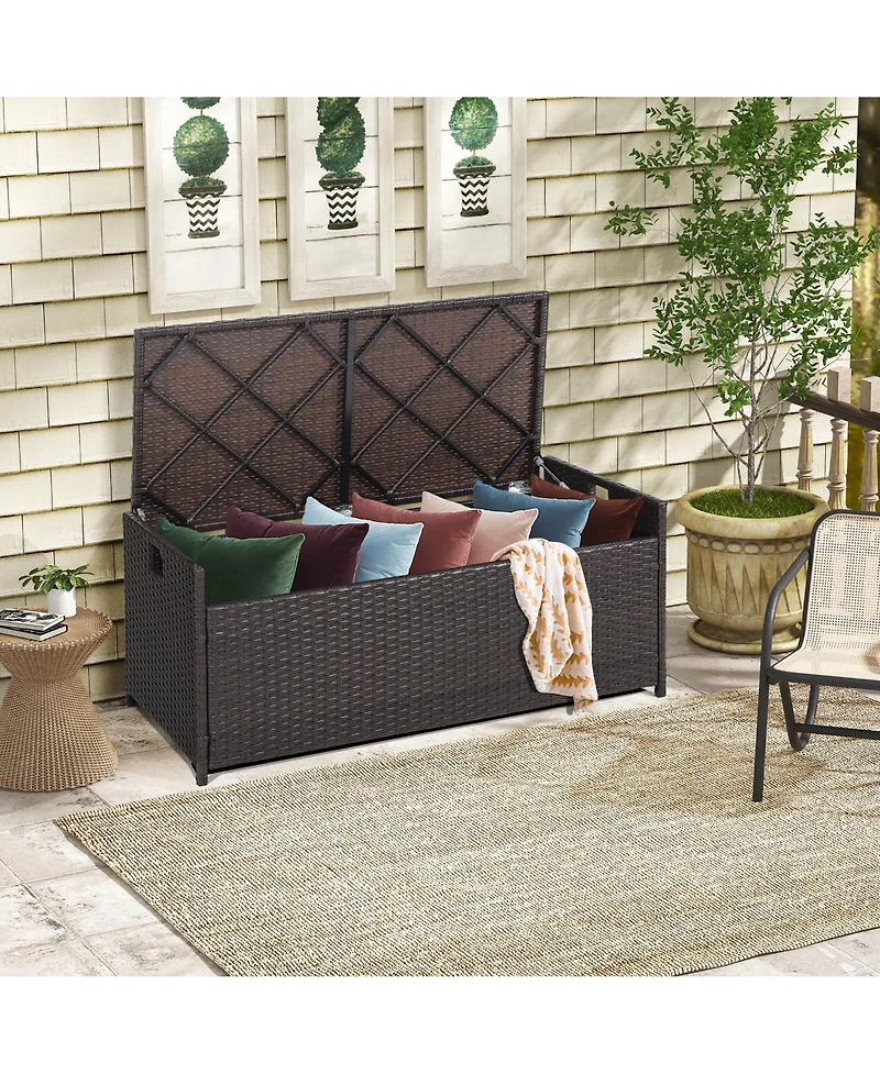 34 Gallon Patio Wicker Storage Deck Box W/Cushion Backyard