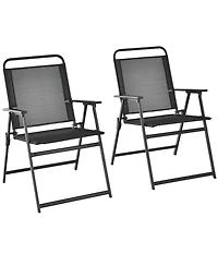 2pcs Patio Folding Chairs Heavy-Duty Metal Frame Armrests Portable Outdoor