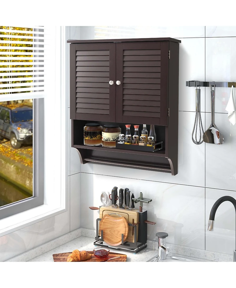 Bathroom Wall Mounted Medicine Cabinet with Louvered Doors & Towel Bar