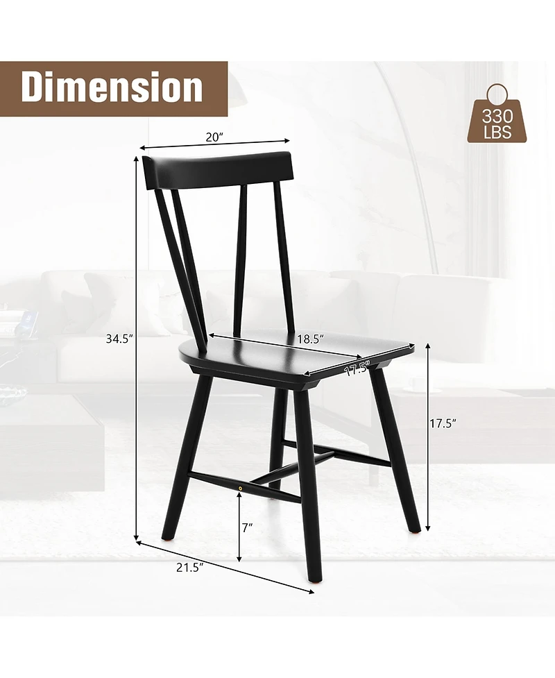 Dining Chairs Set of 2 Windsor Wood Armless with Solid Rubber