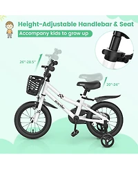 14'' Kid's Bike with Removable Training Wheels & Basket for 3-5 Years Old