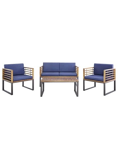 Costway 4pcs Patio Acacia Wood Chair Table Loveseat Cushioned Furniture Set Outdoor