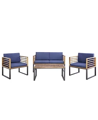 Costway 4pcs Patio Acacia Wood Chair Table Loveseat Cushioned Furniture Set Outdoor