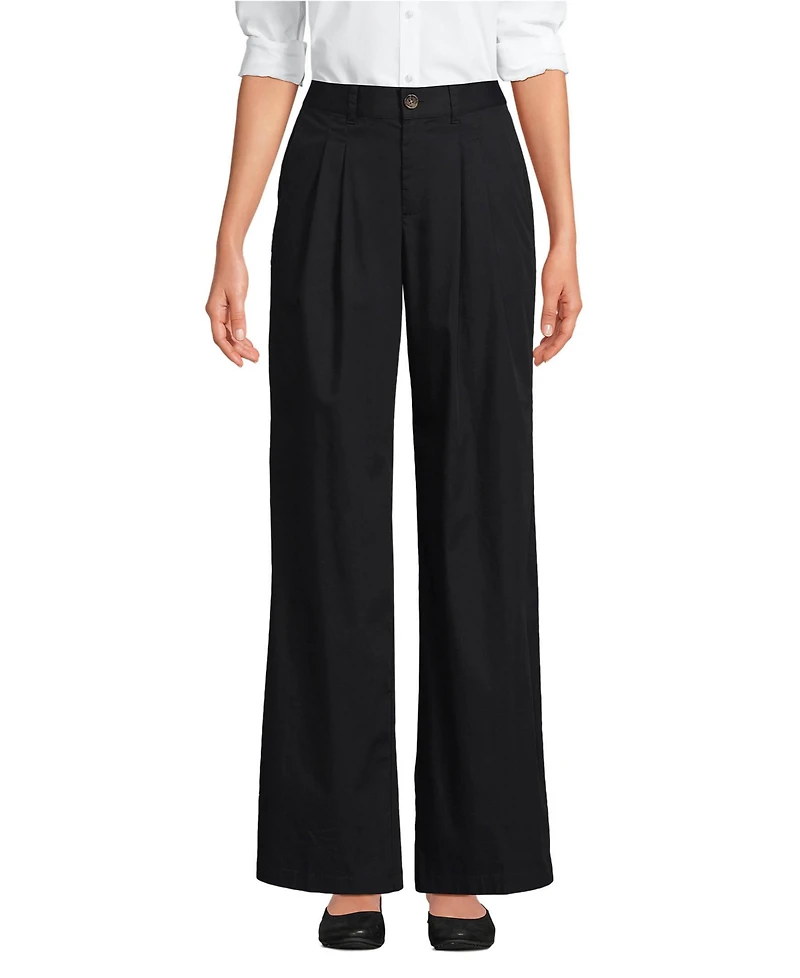 Lands' End Women's High Rise Crisp Poplin Chino Wide Leg Pants