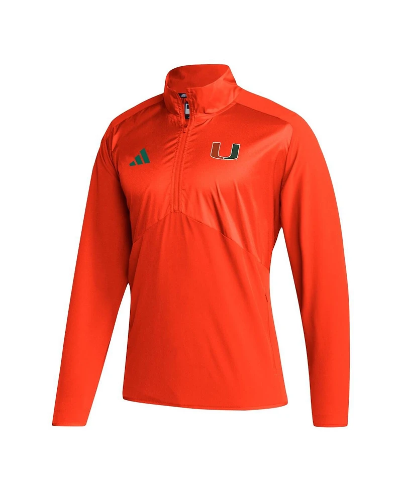 Men's adidas Orange Miami Hurricanes Sideline Aeroready Raglan Sleeve Quarter-Zip Jacket