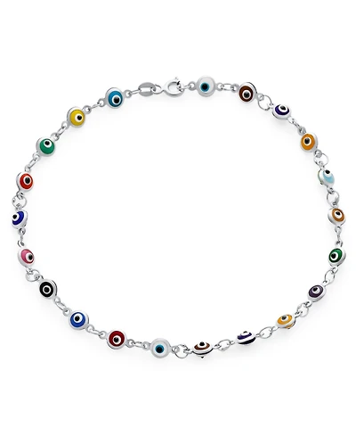 Bling Jewelry Protection Amulet Turkish Charm Slender Evil Eyes Anklet Link Ankle Bracelet Rose Gold Plated Sterling Silver