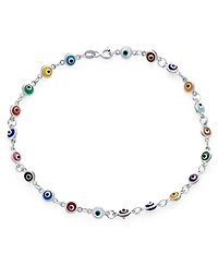 Bling Jewelry Protection Amulet Turkish Charm Slender Evil Eyes Anklet Link Ankle Bracelet Rose Gold Plated Sterling Silver