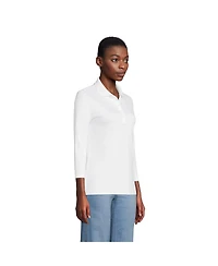 Lands' End Women's Petite 3/4 Sleeve Supima Cotton Polo Shirt