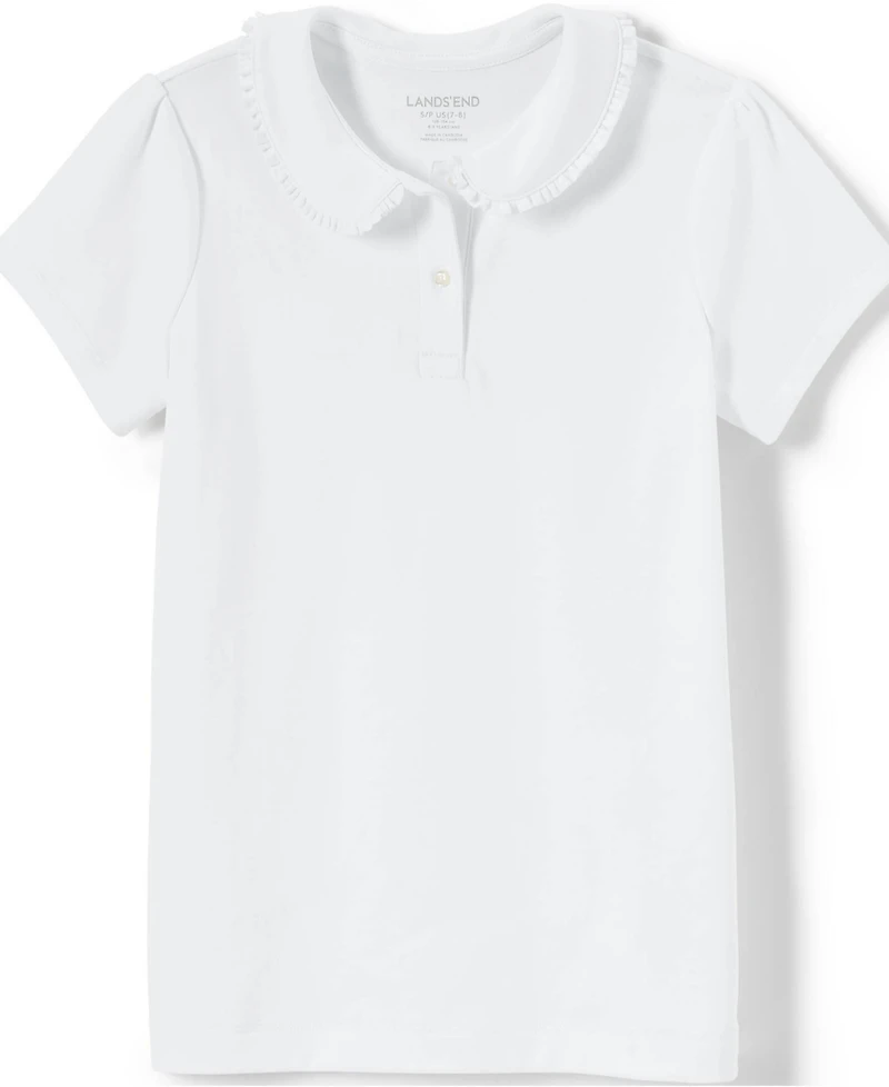 Lands' End Girls School Uniform Short Sleeve Ruffled Peter Pan Collar Knit Shirt