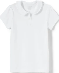 Lands' End Girls School Uniform Short Sleeve Ruffled Peter Pan Collar Knit Shirt