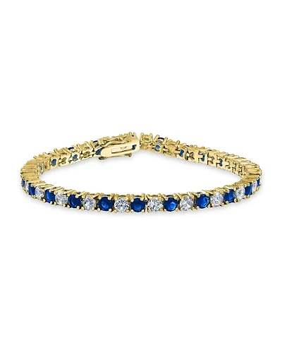 Bling Jewelry Alternating Stones Round Cubic Zirconia 12.00 Ct 4 Prong Basket Set Solitaire Cz Tennis Bracelet Prom Gold Plated 7.5 Inch