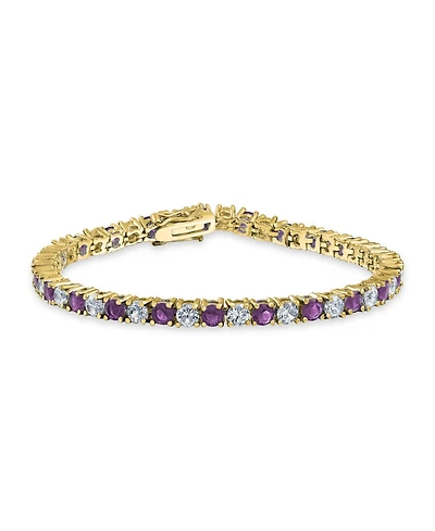 Bling Jewelry Alternating Stones Round Cubic Zirconia 12.00 Ct 4 Prong Basket Set Solitaire Cz Tennis Bracelet Prom Gold Plated 7.5 Inch