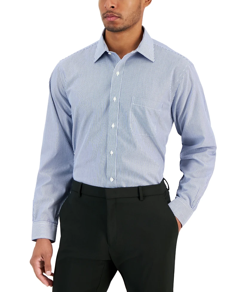 Men's Regular Fit Non-Iron Spread Collar Bengal Stripe Broadcloth Dress Shirt
