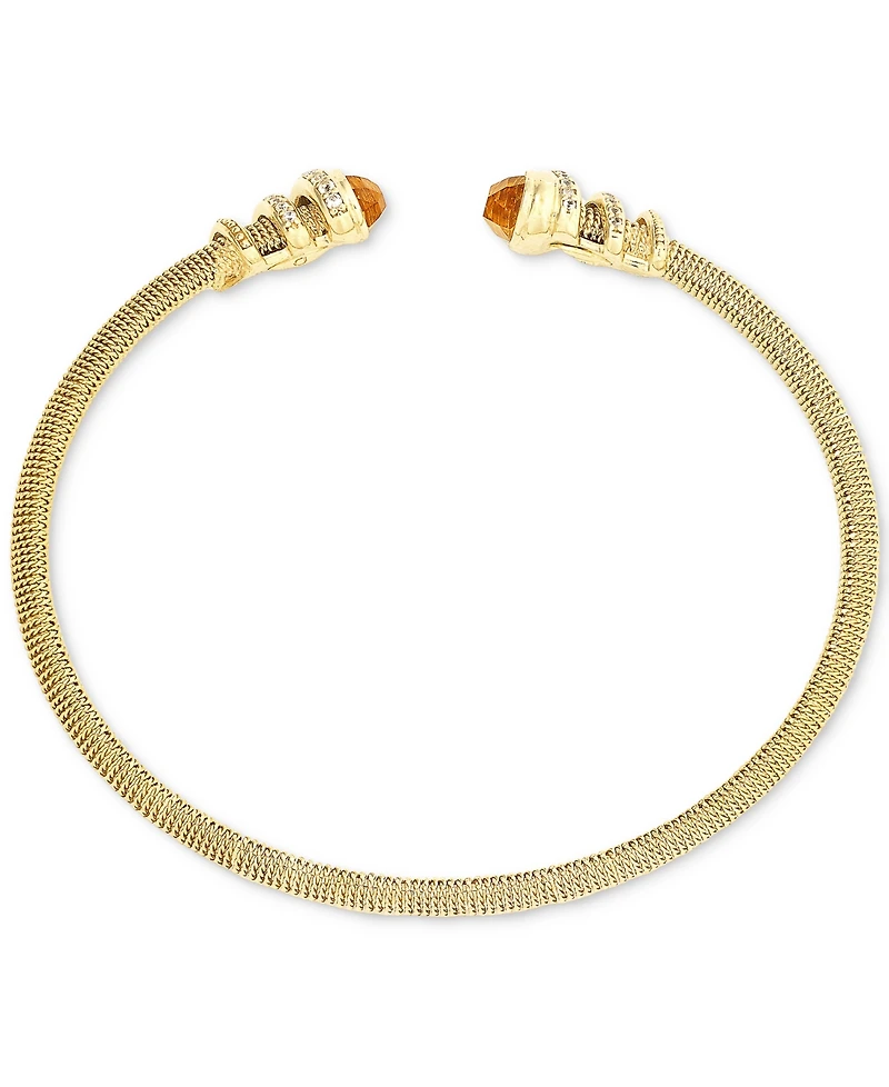 Amethyst (1-1/5 ct. t.w.) & White Topaz (3/8 Cuff Bangle Bracelet 14k Gold-Plated Sterling Silver (Also Sky Blue Citrine)